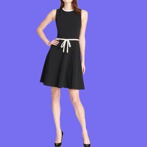 Tommy Hilfiger Scuba Crepe Bow Tie Fit & Flare Dress Blk & wht Size 10